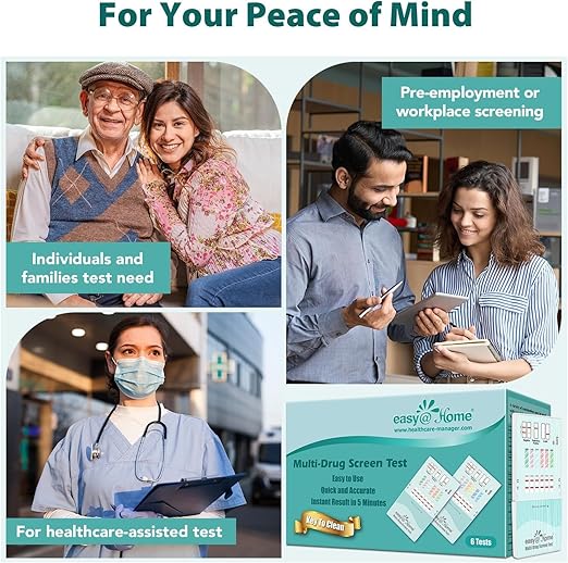Easy@Home Multi-Drug Screen Test: Quick Testing Buprenorphine (BUP), Cocaine (COC), Morphine (MOR), Methadone (MTD), Oxazepam (BZO), Oxycodone (OXY), 10 Pack Drug Test Kit -#EDOAP-865