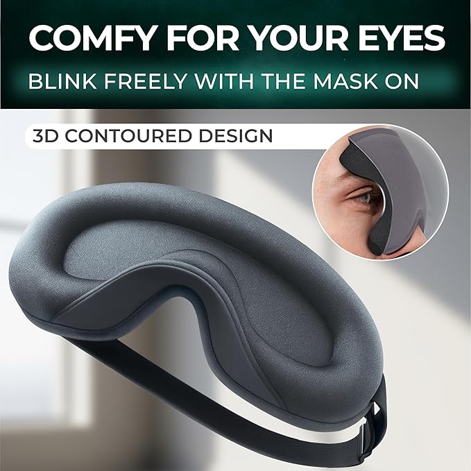 Peace&Quiet | PQ Sleep Mask for Side Sleepers - 3D Contoured Light Blocking Sleeping Mask for Women and Men, Lightweight & Soft Eye Shade Cover for Deep Rest, Premium Quality (Grey)