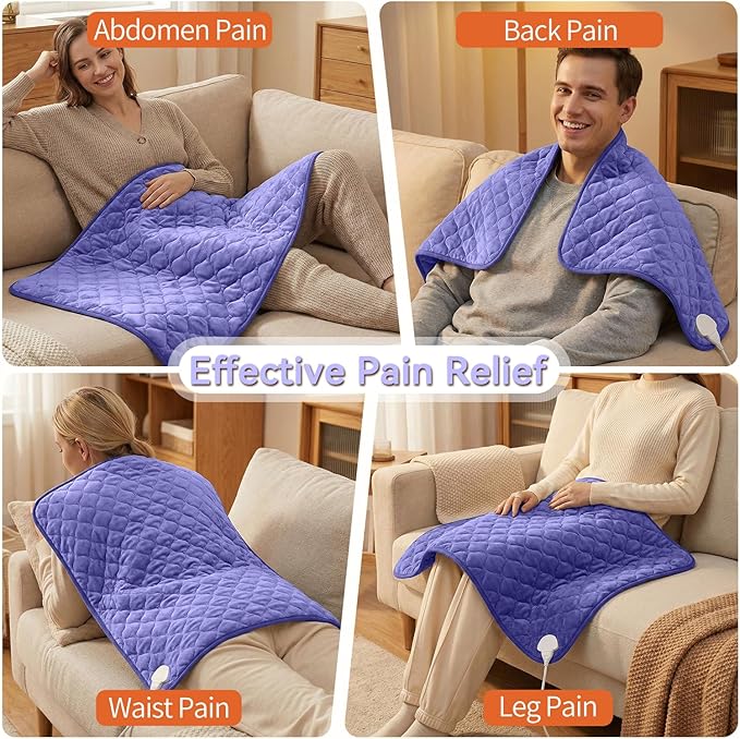 King Size Heating Pad for Back Pain 32"x24" Extra Large Electric Heating Pad for Period Cramps Relief & Body Neck Shoulder Auto Shut Off Heat Pad Temperature Settings Machine Washable Drak Blue