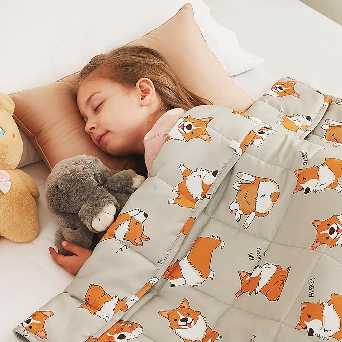 CuteKing Weighted Blanket (7lbs, 40"x 60", CuteDog) Heavy Blanket for 60-80lbs, Weighted Blanket for Cooling & Heating with Premium Glass Beads, Thick Blanket All-Season