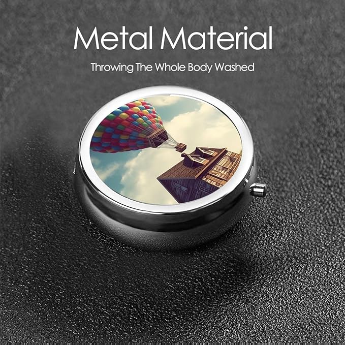Hot Air Balloon Print Pill Box 3 Compartment Small Pill Case Portable Pill Box for Pocket Or Purse Cute Medicine Organizer Holder to Hold Vitamins Medication