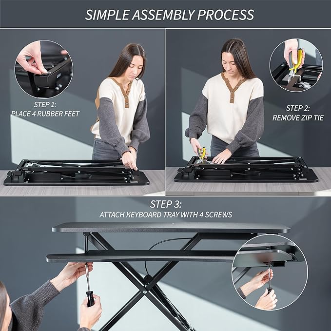 VIVO 48 inch Desk Converter, K Series, Height Adjustable Sit to Stand Riser, Dual Monitor and Laptop Workstation with Wide Keyboard Tray, Reclaimed Wood Top, Black Frame, DESK-V048KP