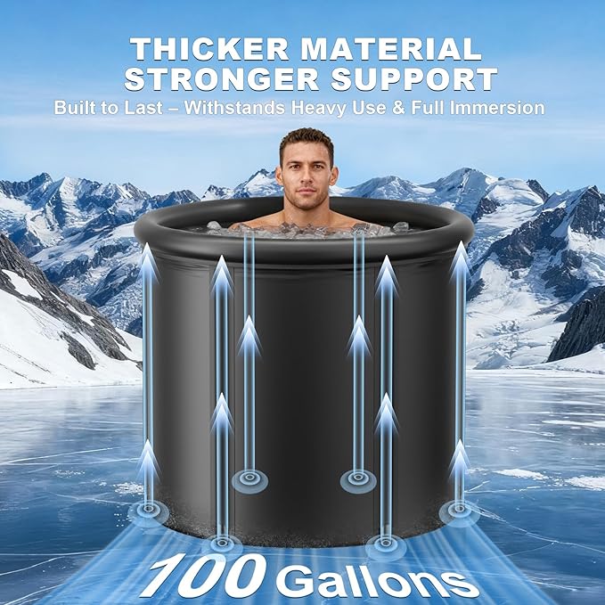 XL 100 Gal Ice Bath Tub for Cold Plunge – Portable Inflatable Ice Pod with Insulated Lid & Dual Valves, Chiller Compatible Cold Plunge Tub for Ice Bath Recovery, Indoor & Outdoor Use