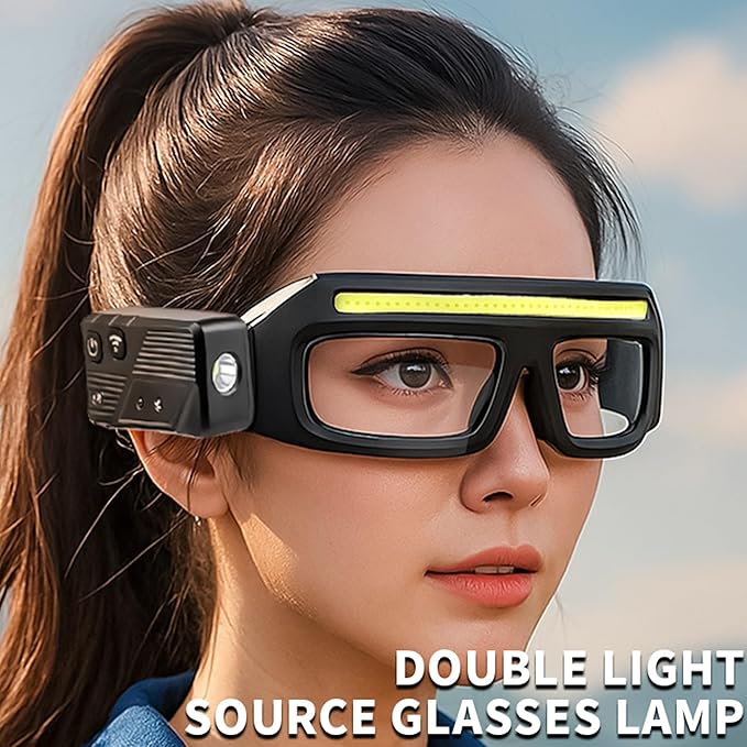 LED Rechargeable Headlight Glasses with Motion Sensor & Touch Control 5 Modes USB C Light Up Glasses Lighted Eyewear
