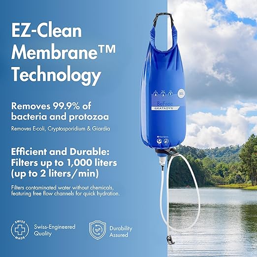 Katadyn Gravity BeFree 10L Water Microfilter, Camping, Backpacking, Emergency Preparedness, Blue