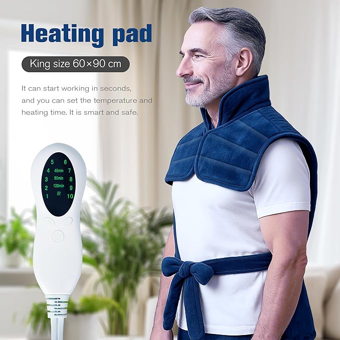 Heating Pad for Neck and Shoulders and Back,Holiday and Birthday Gifts for Family, Friends, and Seniors,Heating Pad for Back Pain Relief,10 Heat Settings, 3 Timers, Auto-Off (Tibetan Blue)