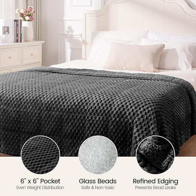 Super Fuzzy Soft Fleece Sherpa Weighted Blanket 20 lbs for Adults, 3D Imitation Turtle Shell Luxury Weighted Throw for Better Sleep, Dual Sided Cozy Heavy Blankets for Couch Bed, Black, 60" x 80"