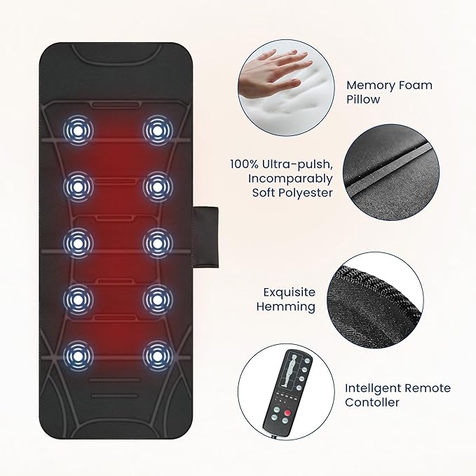 COMFIER Full Body Massage Mat Pad, Heating Vibrating Massage Chair Pad with 10 Vibration Motors, 5 Massage Modes and Auto Shut Off, Gift for Men Women