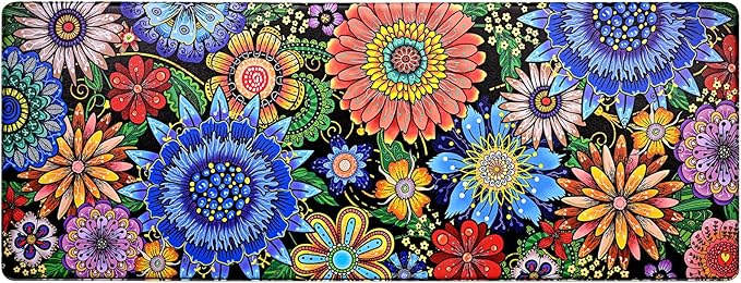 Likiyol Boho Kitchen Rugs Boho Floral Anti Fatigue Kitchen Mat for Floor Bohemian Flowers Non Slip Washable Kitchen Floor Mats, Comfort Standing Mat for Sink, Laundry, 18''x48'', 0.47" Th, Blue