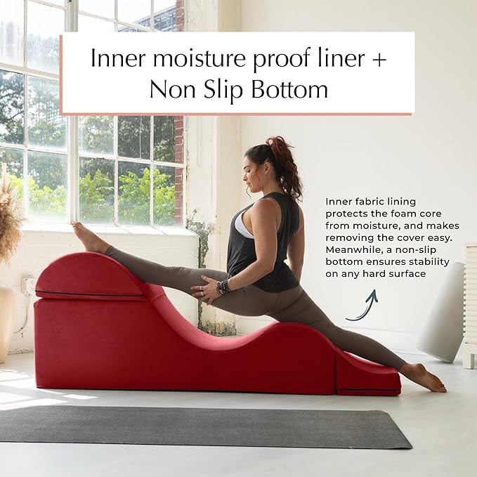 Avana Kami Convertible Chaise/Bed Bench for Yoga & Massage - 2-in-1 End of Bed Ottoman with Concealed Fold Out Yoga Lounge Chair, 22" Wide Microvelvet Grey