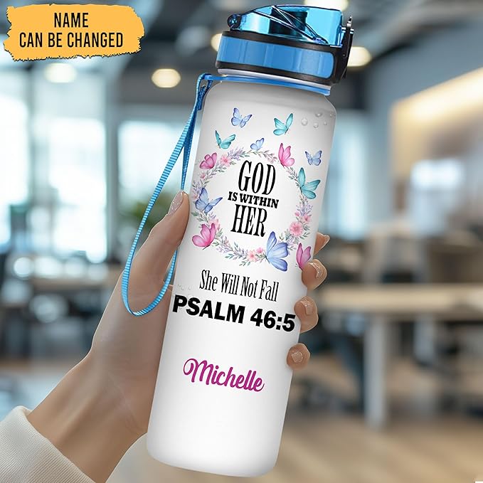 Hyturtle Personalized Christian Water Bottle - 32oz Motivational Water Bottle with Leak-Proof Lid Time Marker - Custom Name Gift for Butterfly Butterfly Lovers Women Girls On Birthday Christmas