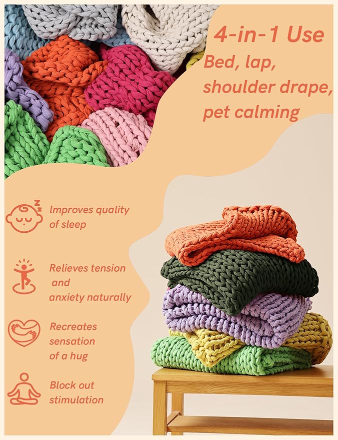 YnM Cooling Weighted Blanket, 100% Cotton Handmade Chunky Knitted Blanket, Weighted Lap, Breathable Heavy Blankets, Machine Washable Throw for Sleep or Home Decor (Pine Green, 50x60 Inch, 10lbs)