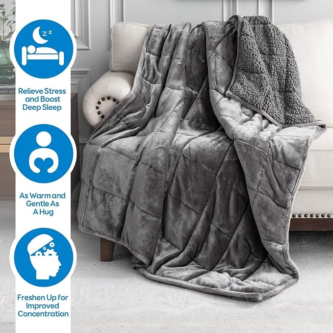 Cottonblue Weighted Blanket 15lbs 80x87 Inches for Queen King Size Bed, Ultra Soft Sherpa Fleece Weighted Throw Blankets for Relax and Sleep, Cozy Warm Comfort Heavy Bed Blankets, Grey