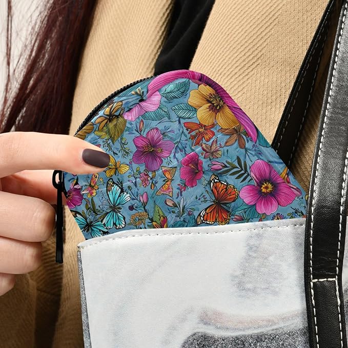 Blue Tropical Flowers and Butterflies Travel Pill Organizer Case Box Container Weekly Portable Vitamin Medicine Holder Storage Bag with Zipper Removable