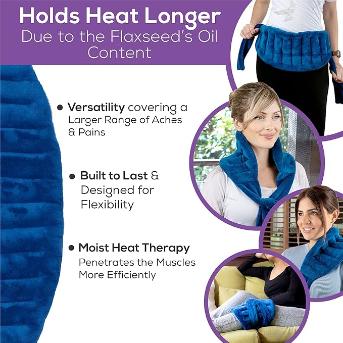 Microwavable Heating Pad for Back Pain Relief – Moist Heat Pack for Neck & Shoulders – Microwave Wheat Bag with Long Ties – Reusable Hot Cold Therapy Wrap for Cramps, Stress & Muscle Relaxation M 71”