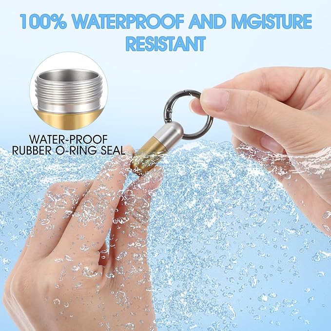 Small Pill Case Keychain Tiny Portable Carabiner Clip Pill Holder Bottle Micro Waterproof Metal Pill Container Mini Emergency Medicine Organizer (Gold and Silver)