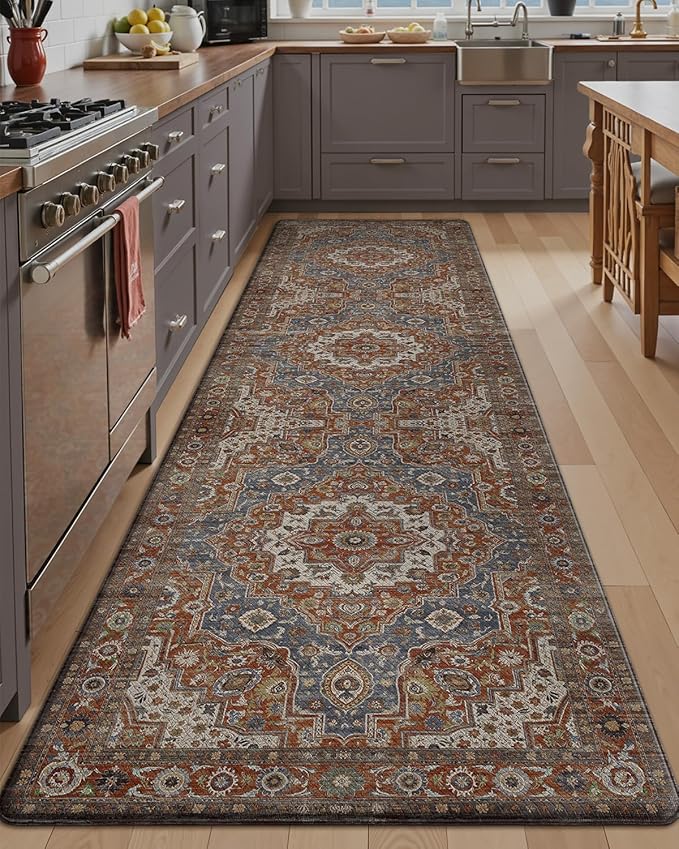 LUMI Anti Fatigue Kitchen Mat, Waterproof & Stain-Resistant Cushioned Standing Mat, Non-Slip Comfort Rug for Kitchen, Sink, Laundry, Home Office, 24" x 87", Blue Orange