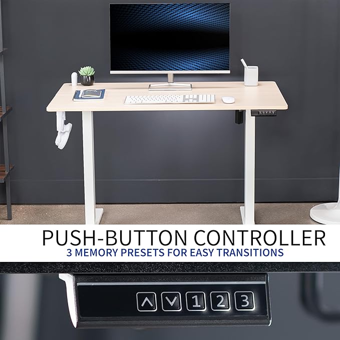 VIVO Electric 44 x 24 in Standing Desk, Memory Height Adjustment, Light Wood Top White Frame, DESK-E144C