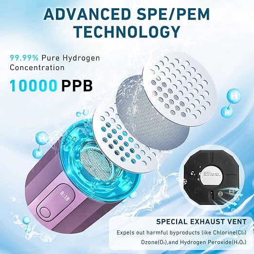 New Upgrade 10000PPB Hydrogen Water Bottle SPE/PEM Technology Seven Colorful Light Double Anti-Slip and Leak-Proof Hydrogen Water Generator with LCD Display (Purple, H80)