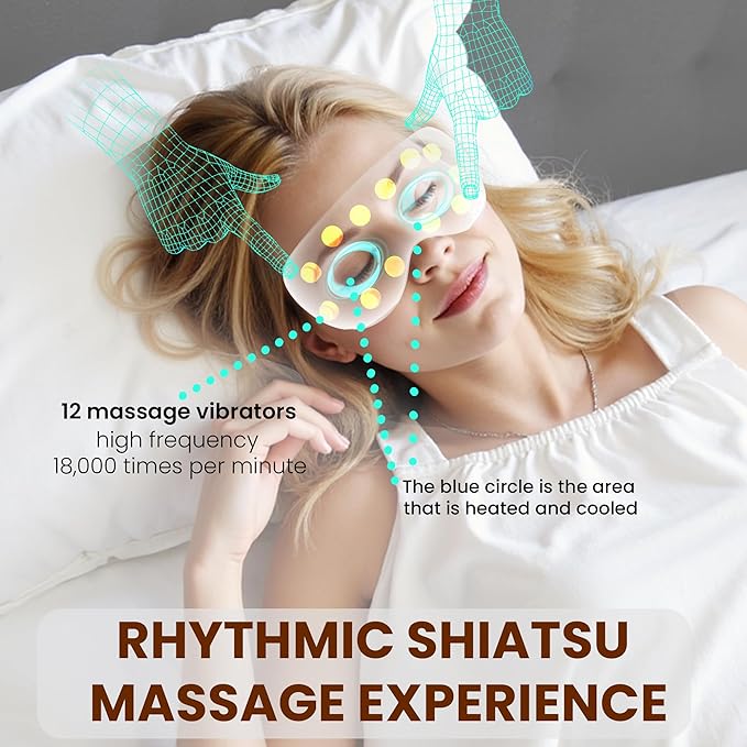 AXV Eye Massager with Heat and Cooling, Massaging Eye Mask Massager, Eye Massage for Migraines, Dry Eyes, Strain Relief, Birthday Gifts for Women Men Mom Dad