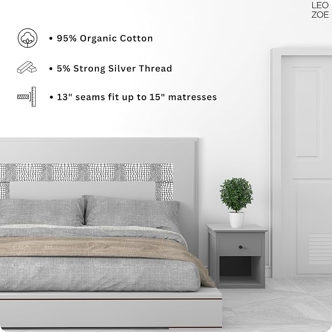 Premium Fitted Grounding Sheet - Gray, King (78"x80"), 95% Organic Cotton, 5% Silver Thread, 15' Upgraded Earthing Cord, for Better Sleep & Wellness with Holistic Alignment