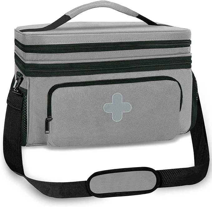 Medicine Storage Bag, Medical Bag Pill Bottle Organizer for Emergency, Medicine Box Empty with Small Portable Pouch, First Aid Box for Travel and Home Storage, Grey