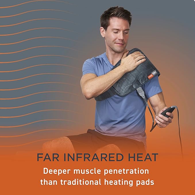 Pure Enrichment PureRelief Pro Far Infrared Universal Heat Wrap - Deep Muscle Relief for Back, Neck, Shoulder, & Knee Pain in Athletes, 4 Heat Settings, Dry/Moist Heat, Lumbar Heating Pad (Iron Gray)
