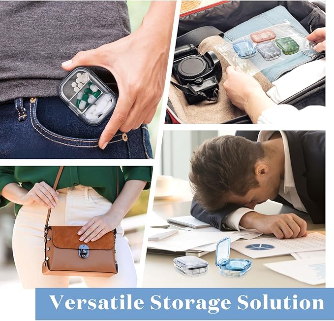 Domensi 16 Pack 3 Compartment Small Pill Case Bulk Travel Pill Organizer Portable Moisture Proof Box Container for Pocket Purse Daily Medicine Vitamin Holder Dispenser