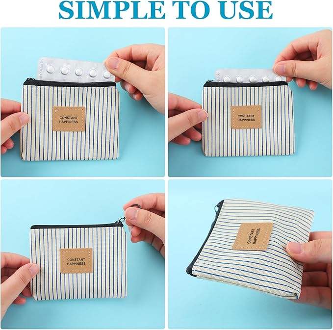 2 Pcs Birth Control Pill Packet, 4.7 x 3.6 Inch Canvas Wallet Pill Holder Sleeve Pouch with Zipper for Card Organizer, Pocket Pouch Wallet for Women Privacy Protection