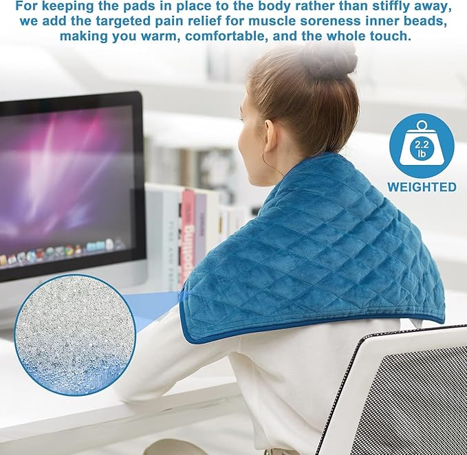 Deepsoon Heating Pad,Electric Heating Pads for Back,Neck,Abdomen,Moist Heating Pad for Shoulder,Knee,Arms,Legs,Dry/Moist Heat & Auto Shut Off,Christmas Gifts for Men and Women,Weighted Blue,24x12 Inch