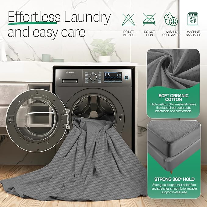 Earthbound Grounding Well Bed Sheets King Size - 90% Organic Cotton, 10% Pure Silver Infused Sheet | Fitted Well Deep Pocket Groundingwell Bedsheet, Improve Sleep with Our Earthing Sheets - (Gray)