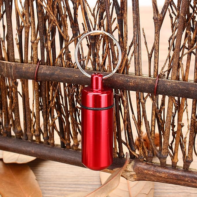Small Portable Box Keychain, Aluminium Alloy Mini Organizer Case Container for Purse,Waterproof Metal Holder Bottle for Outdoor Camping Travel(Red)