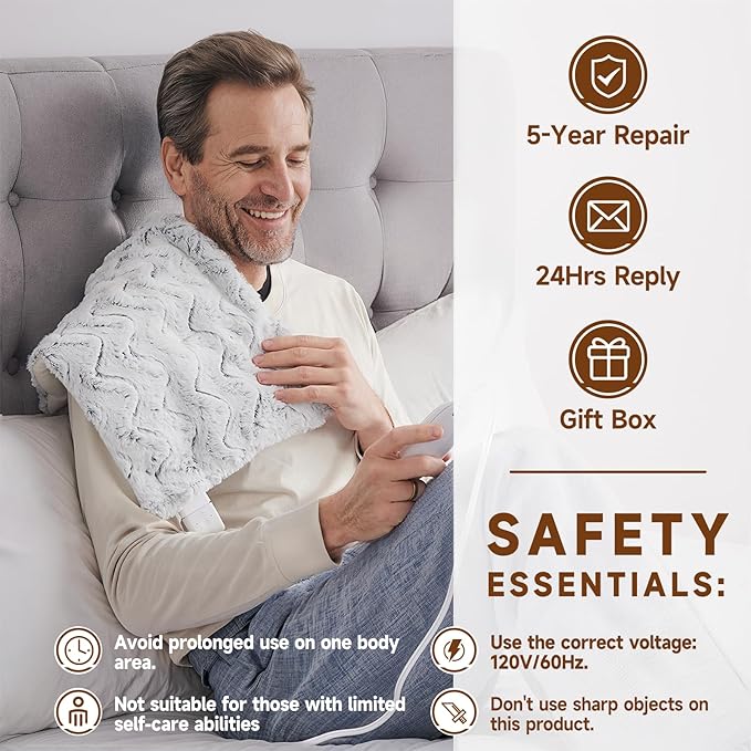 Heat Massaging Weighted Heating Pad for Back Pack, Weighted Electric Heating Pad with Massaging Vibrations 3.7lb Non-Toxic Beads 4 Heat Settings 4 Massage Modes 2h Auto-Off (Grey White, 12"x24")