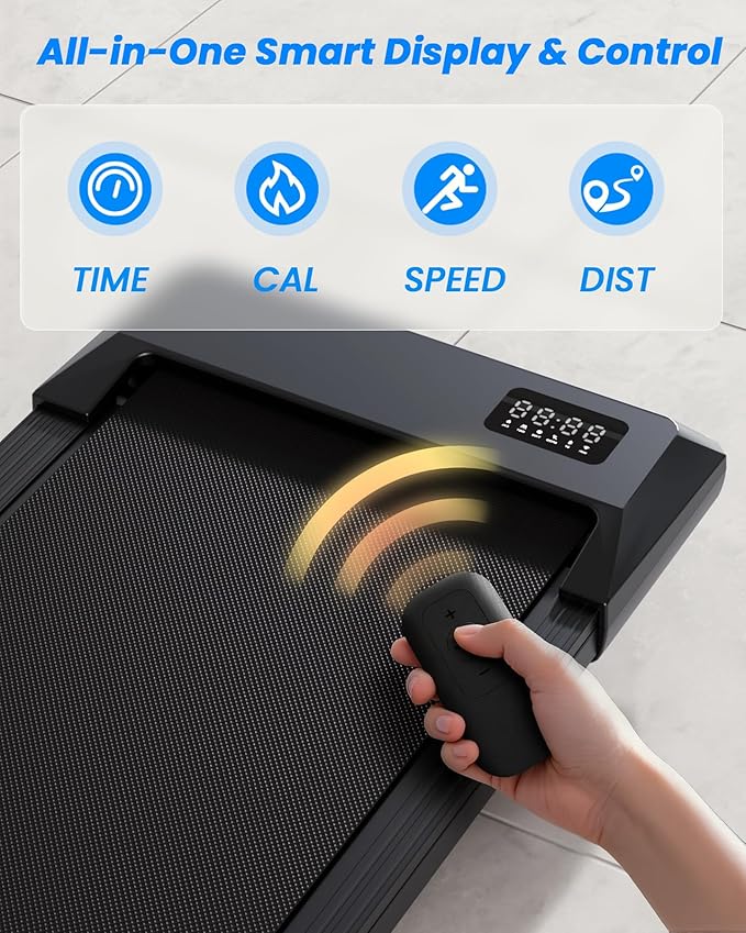 DeerRun Walking Pad Treadmill with 6% Manual Incline, Under Desk Treadmill for Home Office & Small Spaces, 0.6–3.8 MPH, 2.5 HP, 300 lb Capacity, App & Remote Control