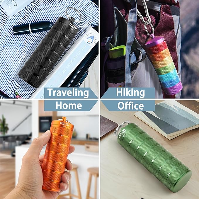 Weekly Metal Pill Organizer for Outdoor Travel, Aluminum, Waterproof, That is Shockproof and Has Large Compartments for Storing Vitamins, Fish Oil, Emergency Pills (Orange)