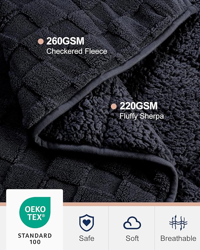 Kivik Dual Sided Weighted Blankets for Adults, Buttery Soft Stylish Checkered Heavy Blankets for Couch Sofa Bed - Ultra-Fluffy Fabric Brings Cloud-Like Comfort (60"x80", Black, 15 Pounds)