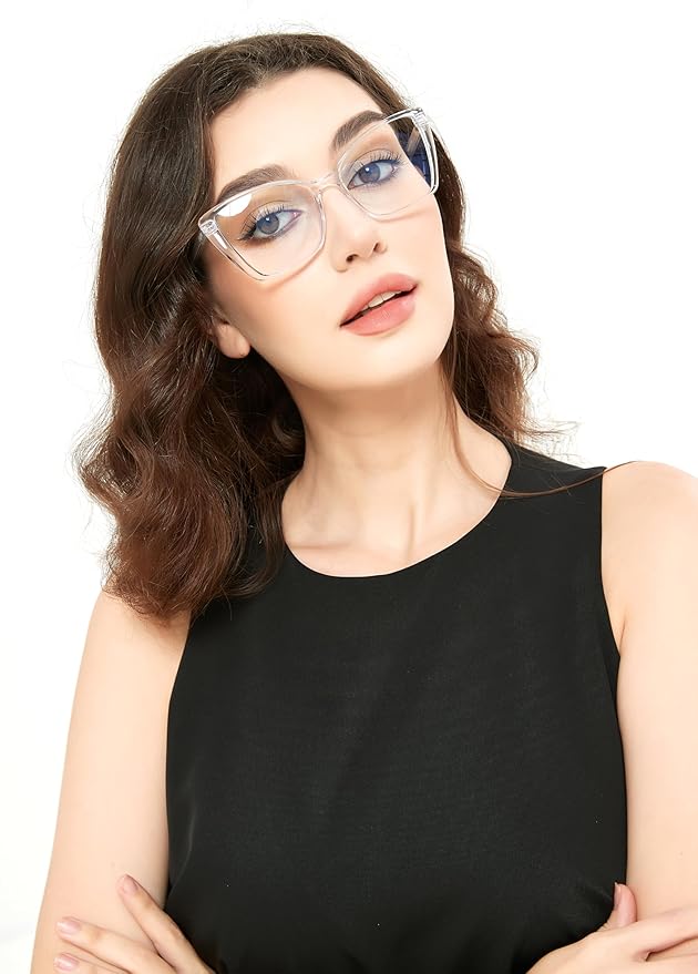 Blue Light Blocking Glasses for Women, Oversized Trendy Cat Eye Computer Gaming Glasses Anti Glare & UV Glare RF6204 (Flesh Pink Cateye Frame)