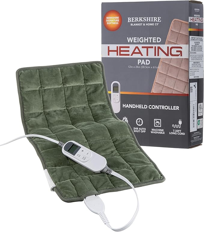 Berkshire Blanket Weighted Heating Pad - 12"x24" Electric Heat Wrap with 10 Heat Settings & Auto Shut Off - Soothing Heat Wrap for Back, Neck, Shoulders, Legs, Abdomen - Machine Washable & Portable