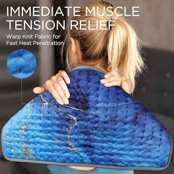 [2024 Upgrade] XL Heating Pad for Back/Shoulder/Neck/Knee/Leg Pain, Cramps and Arthritis Relief, 6 Fast Heating Settings, Auto-Off, Machine Washable, Moist Dry Heat Options, 12"x24" (Ocean)
