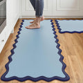 Scalloped Navy Blue Kitchen Mats Rugs Sets of 2 Cushioned Anti Fatigue Floor Mat Waterproof Kitchen Rugs Non Slip Foam Comfort Standing Mat for Sink Laundry