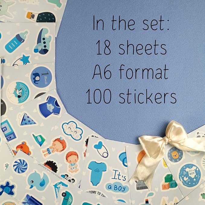 BulbaCraft 100Pcs Boy Stickers for Shower, Newborn Stickers, Shower Favors for Boys, Elephant Decals, Gifts for Women & Men