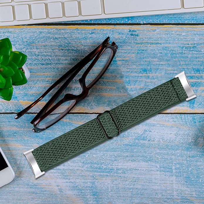 Lijinlan Nylon Band Compatible with Fitbit Charge 5 Advanced Fitness & Health Tracker, Elastic Woven Strap Stretchable Wristband Watch Bands Replacement for Charge 5 for Women Men