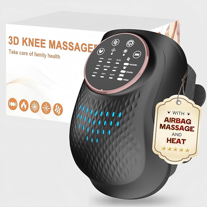 Electric Knee Massager, 3D Airbag Compression Knee Heating Massager, 3 Heating Levels, 3 Vibration Modes, LED Screen, Adjustable Straps, Gift for Men and Women