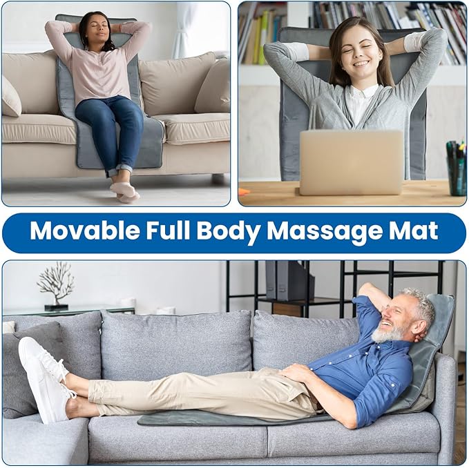 Full Body Massage Mat with Heat, Electric Heating Pad Massage Mat with Inflatable Head Pillow Lumbar Pillow, Massage Chair Pad with 10 Vibrating Motors, 9 Massage Modes and 3 Heating Settings