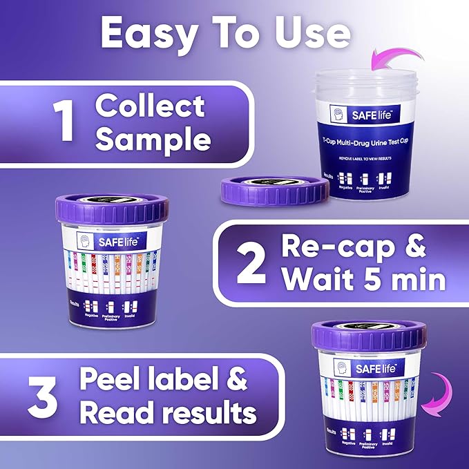 SAFE LIFE [25] Pack- 10 Panel Multi Drug Urine Test Cup (THC 50, AMP,BUP,BZO,COC,mAMP/MET,MDMA,MOP/OPI,MTD,OXY)-Highly Sensitive- Fast Result in 5 Mins