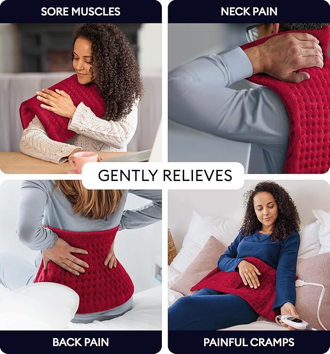 GENIANI Electric Heating Pad for Back Pain & Cramps Relief, Electric Throw, Auto Shut Off, Machine Washable, Moist Heat Pad for Neck & Shoulder - Mothers Day Gifts, 12x24 Viva Magenta