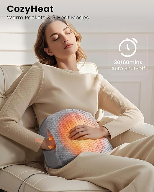 COMFIER Heating Pad with Massager for Back Pain,Extra Large Size Heating Pads for Cramps,Auto Shut Off,Wired Heated Waist Belt with 3 Vibration Modes,Grey