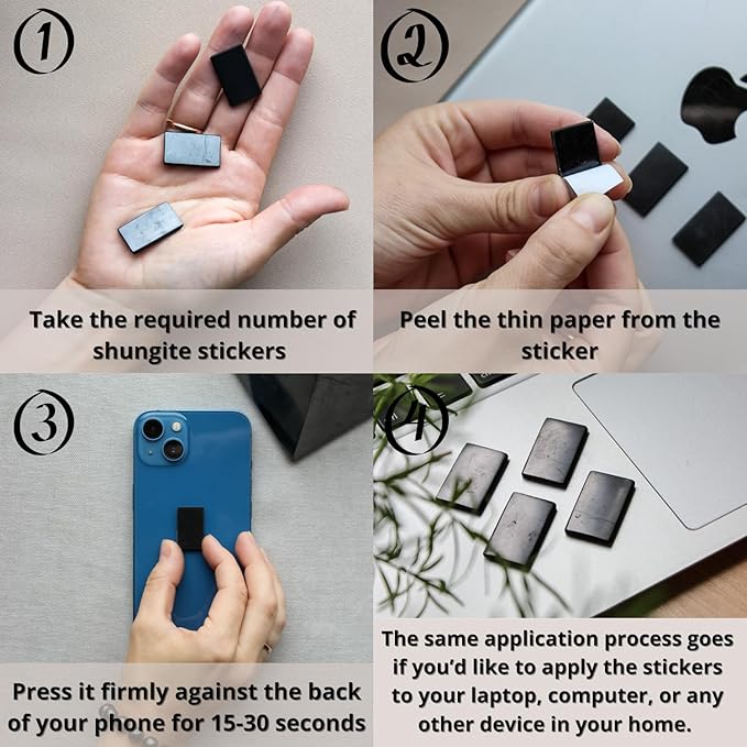 Shungite Cell Phone Stickers (10 Pack) – Genuine Russian Shungite Stone Plates - Natural Protection Shield Crystal Decal for iPhone Samsung Galaxy (Set of 10 Plates)