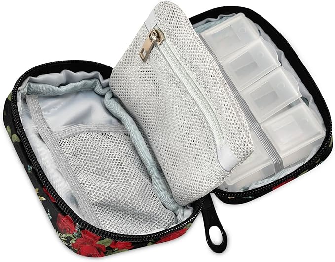 Floral Pattern Pill Case, Weekly Portable Pill Bag Container 7 Days Pill Box Organizer Vitamin Supplement Holder with Zipper for Travel Family Business