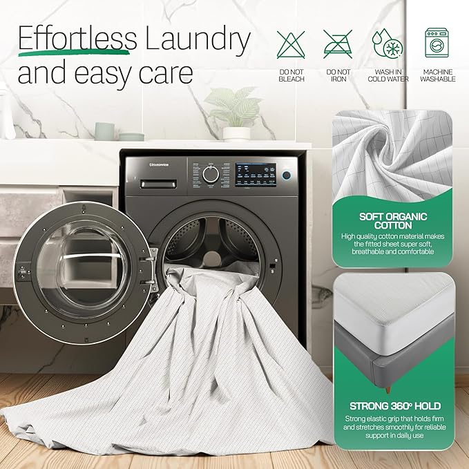 Earthbound Grounding Sheets Queen Size - Improve Sleep and Relax with Our 90% Organic Cotton, 10% Pure Silver Grounded Sheet | Reduce Inflammation w/Well Deep Pocket Grounding Well Bed Sheet - White